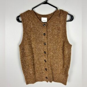 H&M Alpaca Wool Sweater Vest Size XS Oversized Brown Fuzzy Layers Grandpa